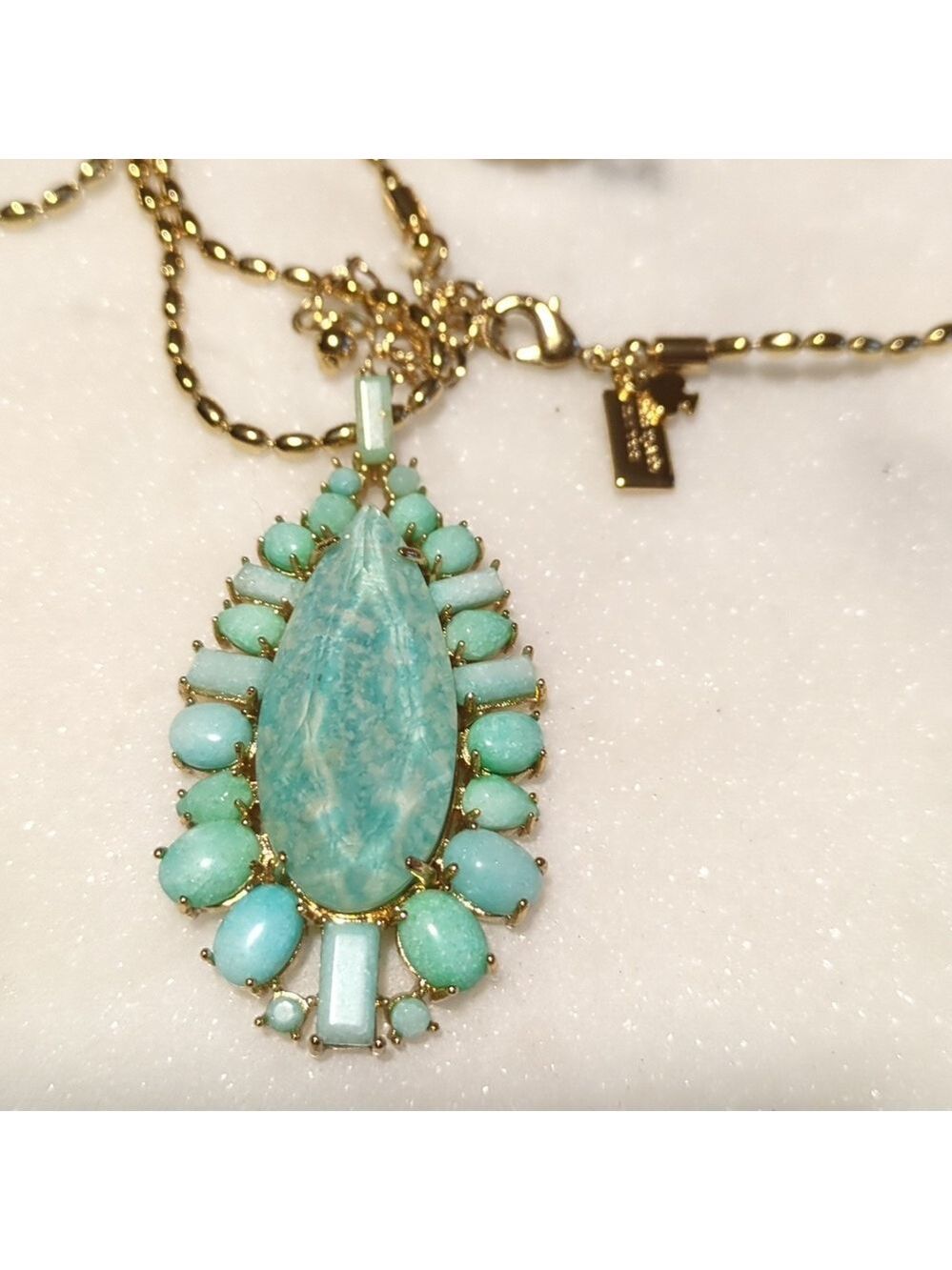 Kate Spade Turquoise Pendant Necklace Gold Tone - Picture 12 of 13